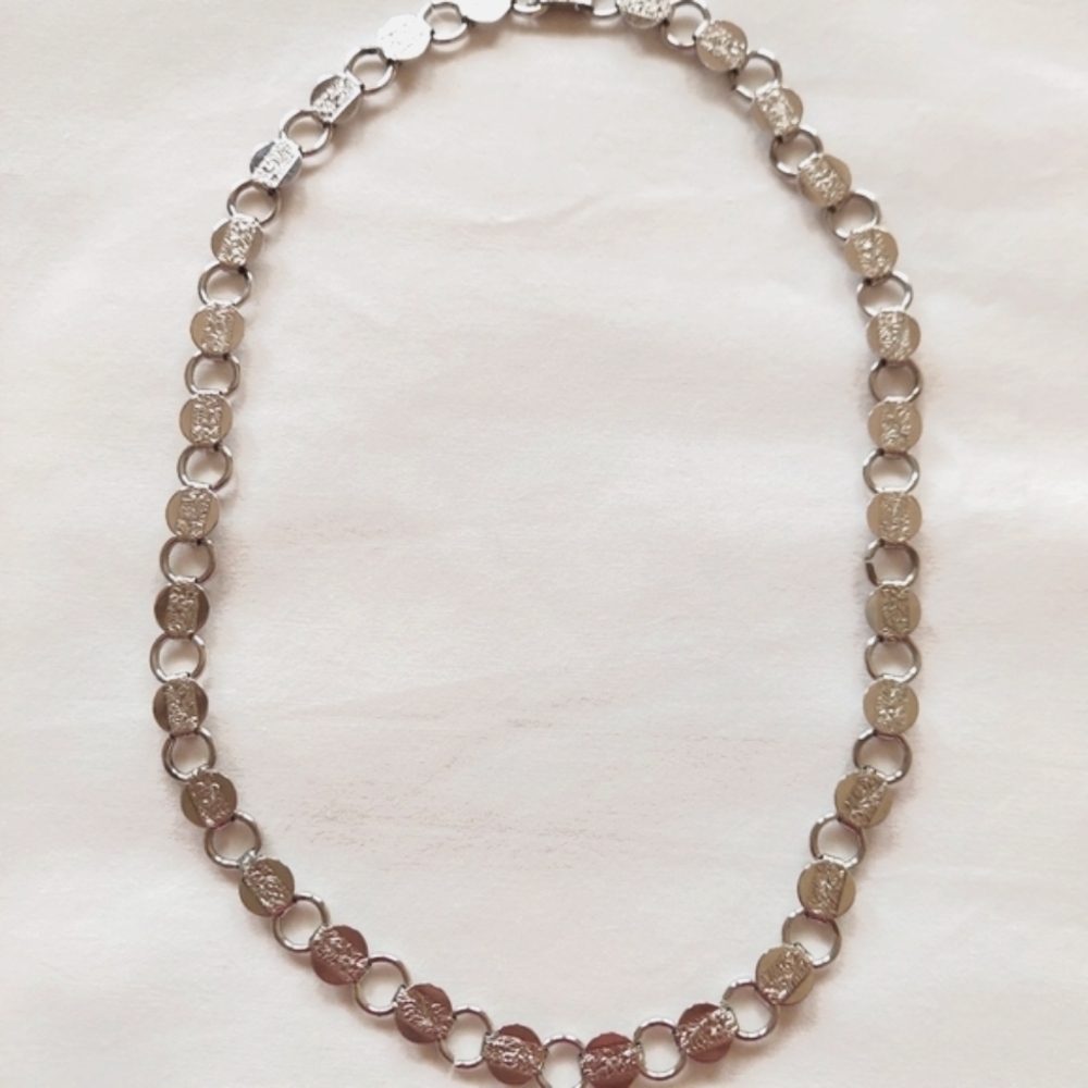 Vintage Sarah Coventry "Young & Gay" Link Necklace Solid & Open Loops Silvertone